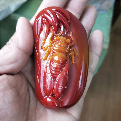 Jade Direct Wholesale Jade Carving Crafts Hibiscus Frozen Bloodstone Hand Playing Pieces Men's Jade Shoushan Stone Hand Pieces