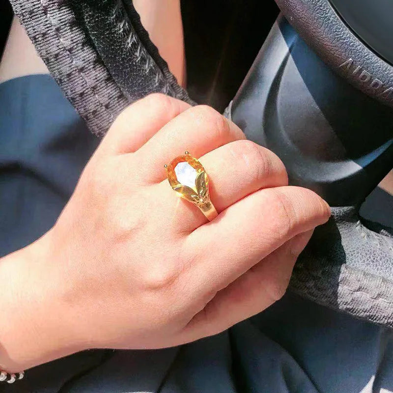 Anéis de ouro 18 K com topázio natural para mulheres para participar da festa, pedra preciosa peridoto, anéis de casamento, diamante, joias de noivado, anéis finos