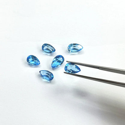 10 peças Um lote de pedra semipreciosa azul suíça topázio natural pêra factada 5x8mm topázio azul suíço olho limpo pedra preciosa solta