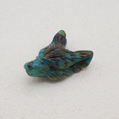 Pingente de cabeça de lobo esculpido à mão em pedra natural semipreciosa crisocola 35x26x4mm 12,9g acessórios para colar de joias da moda