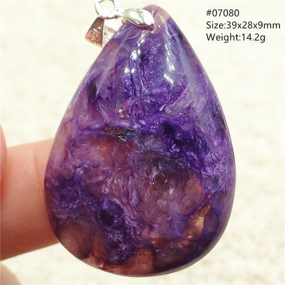 Natural Purple Charoite Water Drop Gemstone Pendant Women Men Charoite Bead Best Necklace Jewelry 925 Sterling Silver AAAAAA