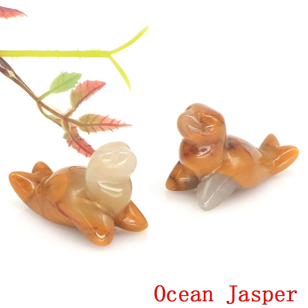 1.6" Sea Lion Statue  Obsidian ; Agate Crystal Carved Figurine for Reiki Healing  Home Decor