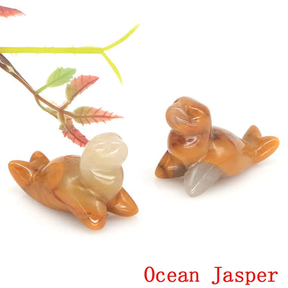 1.6" Sea Lion Statue  Obsidian ; Agate Crystal Carved Figurine for Reiki Healing  Home Decor