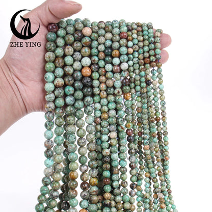 Zhe Ying 7A Natural Peru Turquoise Beads Round Loose Gemstone Beads for Jewelry Making Bracelet Necklace Diy Accessories