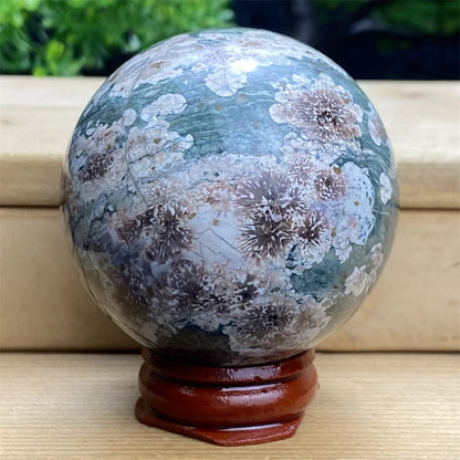 1pcNatural Green Cherry Blossom Stone Agate Gem Energy Sphere Healing Reiki Crystal Ball Garden Aquarium Home Decor Holiday Gift