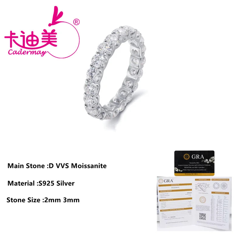 CADERMAY High Quality Silver 925 2MM 3MM Full Eternity Diamond Engagement D VVS Moissanite Ring Wedding Bands For Women