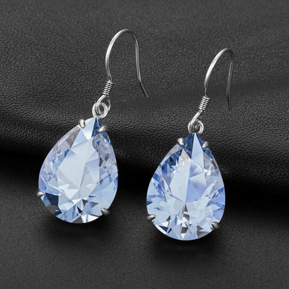 Blue Aquamarine Teardrop Earrings Silver 925 2024 Luxury Jewelry For Women Hanging With Stone Art Deco Gift Female High Quality