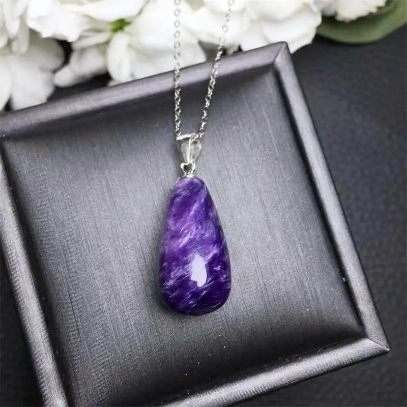 S925 Natural Charoite Pendant Jewelry Fashion Crystal Reiki Healing Stone DIY Accessories Gift 1PCS