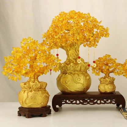 Grande Árvore da Sorte Criativa de Cristal Amarelo Citrino Chinês Feng Shui Árvore da Sorte do Dinheiro Árvore da Fortuna para Enfeite de Mesa Decoração de Casa