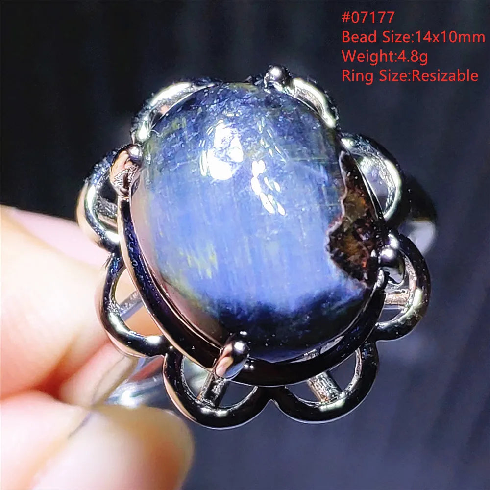 Natural Blue Pietersite Oval Adjustable Ring Women Jewelry Chatoyant Beads Namibia Jewelry Yellow Petersite Stone AAAAA