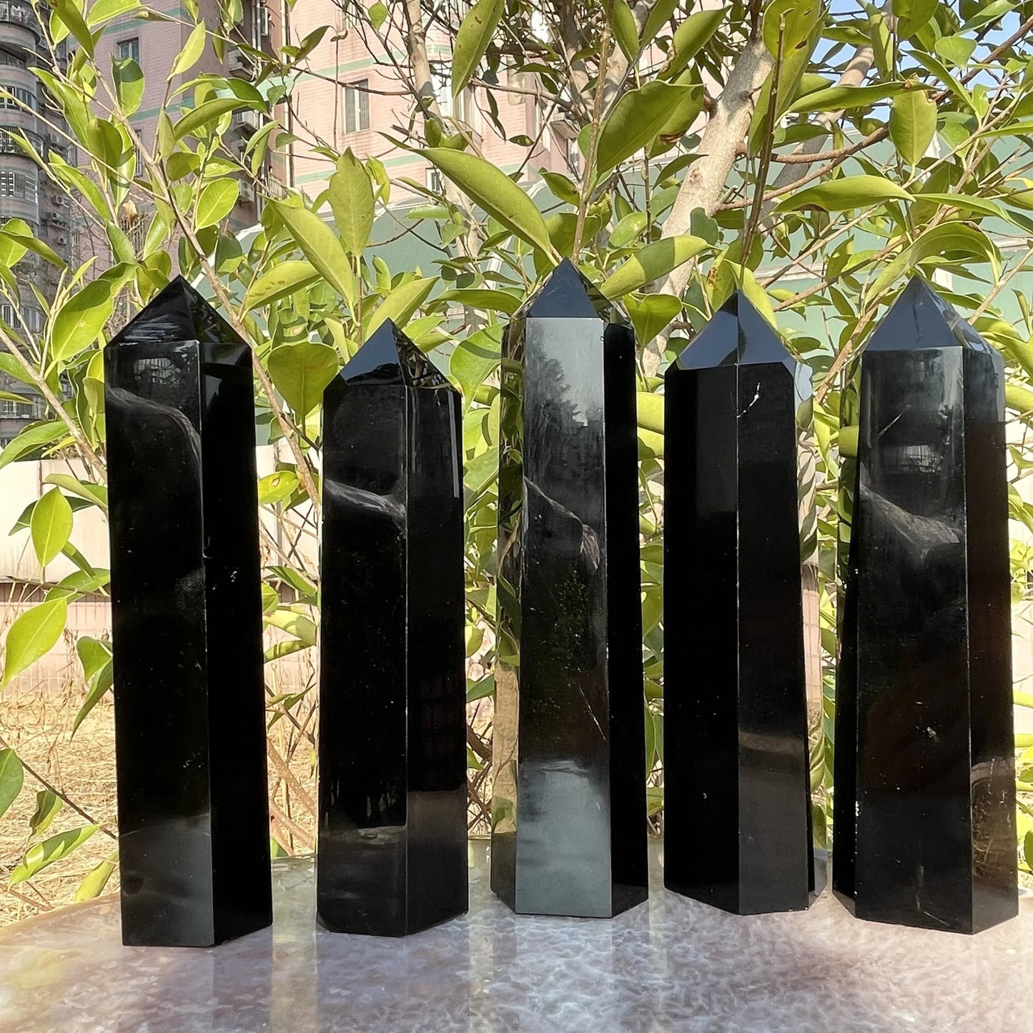 Natural obsidian crystal column pure and only black crystal desktop/fish tank decoration best gift for friends on Halloween