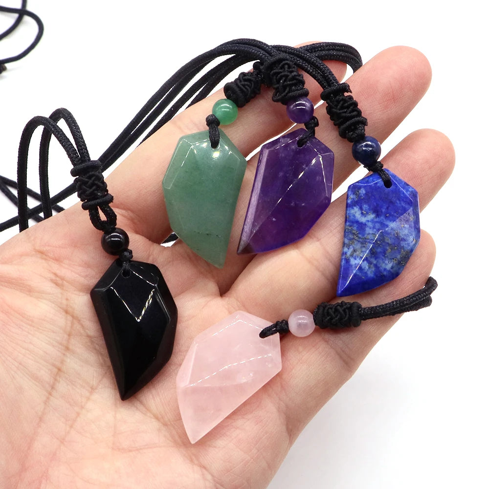 32MM Angel Wing Stone Beads Pendant Necklace Natural Amethyst Lapis Lazuli Healing Crystals Quartz Gemstone Chakra Charms Gifts