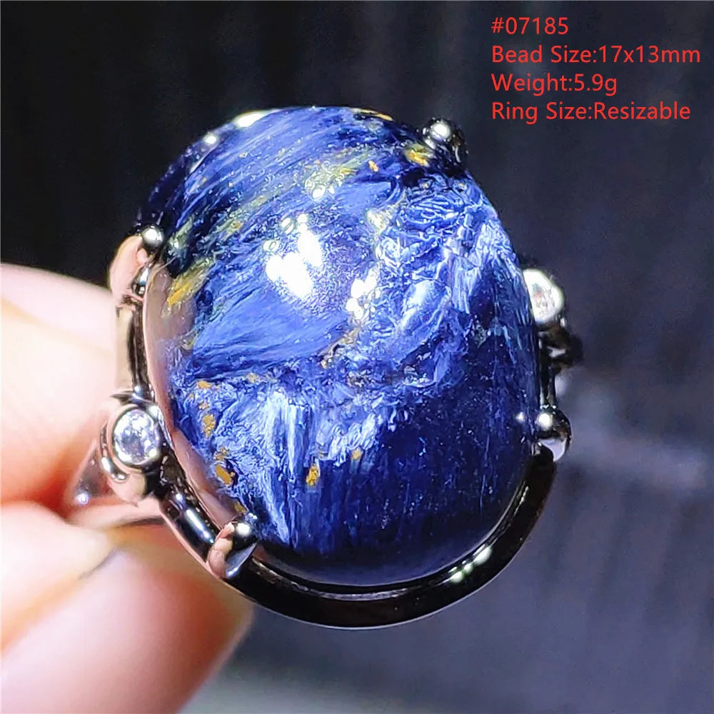 Natural Blue Pietersite Oval Adjustable Ring Women Jewelry Chatoyant Beads Namibia Jewelry Yellow Petersite Stone AAAAA