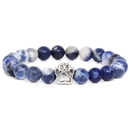 Animal Cat Dog Bear Paw Charm Bracelet Natural Stone Sodalite African Turquoises Picture Jaspers Beaded Bracelets For Women Men