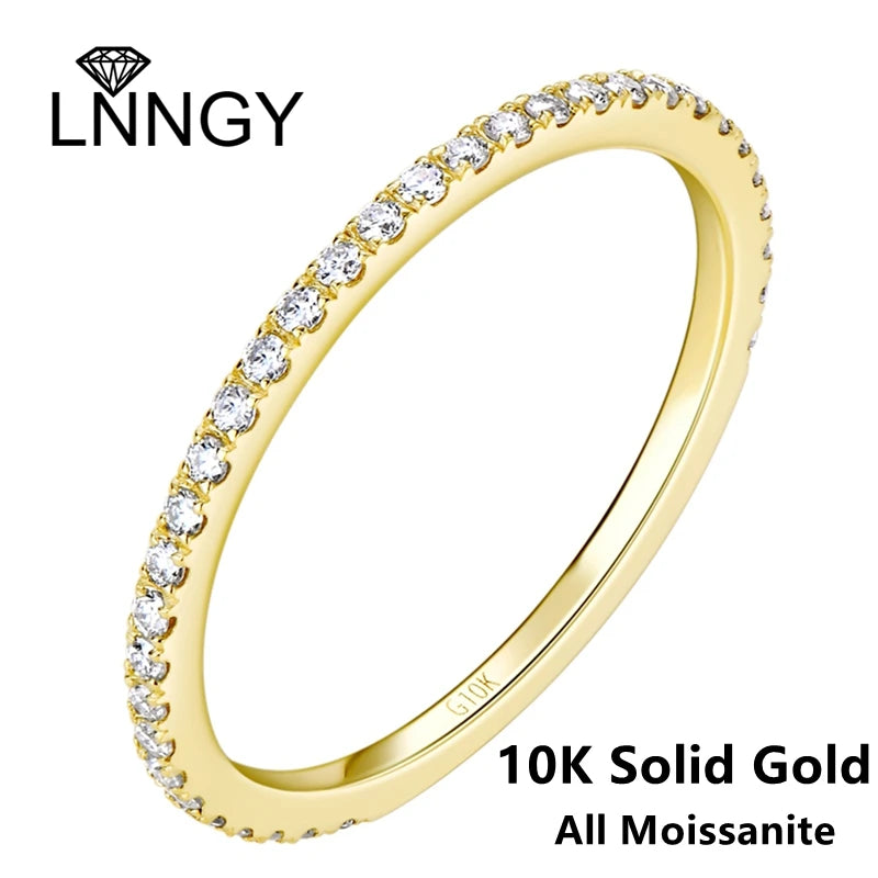 Lnngy 10K Solid Gold Moissanite Wedding Band For Women Couples AU417 Pure Yellow Gold Stackable Marriage Rings Dainty Jewelry