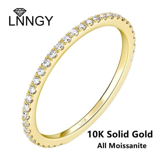 Lnngy 10K Solid Gold Moissanite Wedding Band For Women Couples AU417 Pure Yellow Gold Stackable Marriage Rings Dainty Jewelry