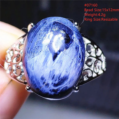 Natural Blue Pietersite Adjustable Ring Women Petersite Chatoyant Beads Namibia Fashion Jewelry Cat Eye Ring AAAAA