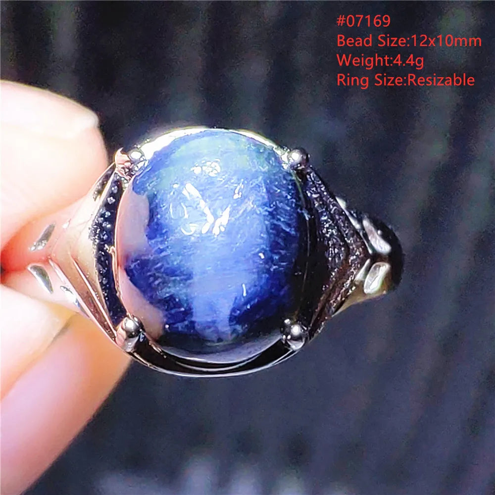 Natural Blue Pietersite Oval Adjustable Ring Women Jewelry Chatoyant Beads Namibia Jewelry Yellow Petersite Stone AAAAA