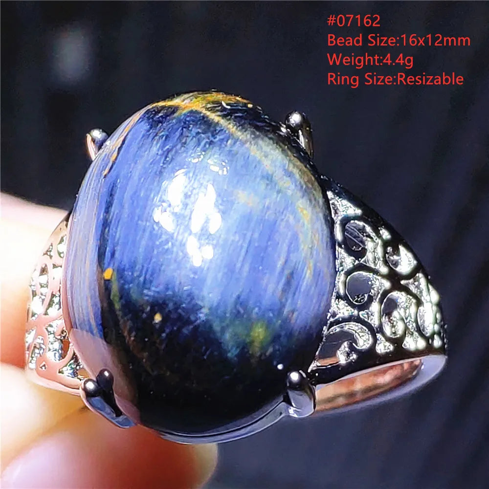 Natural Blue Pietersite Adjustable Ring Women Petersite Chatoyant Beads Namibia Fashion Jewelry Cat Eye Ring AAAAA