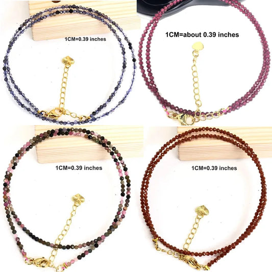 Natural Gemstones 2mm Cutting Angle beads Necklace Tourmaline quartz garnet zircon Bracelet Choker Men Female Jewelry Party Gift