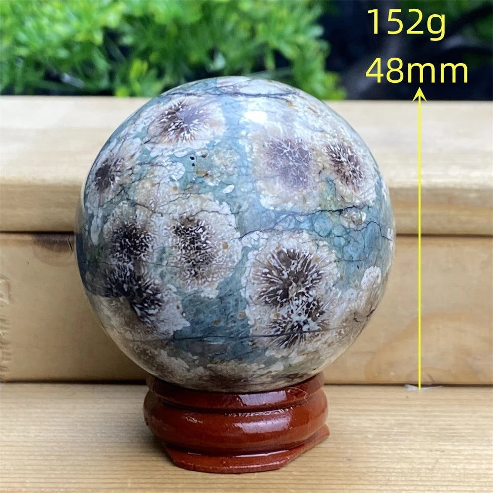 1pcNatural Green Cherry Blossom Stone Agate Gem Energy Sphere Healing Reiki Crystal Ball Garden Aquarium Home Decor Holiday Gift