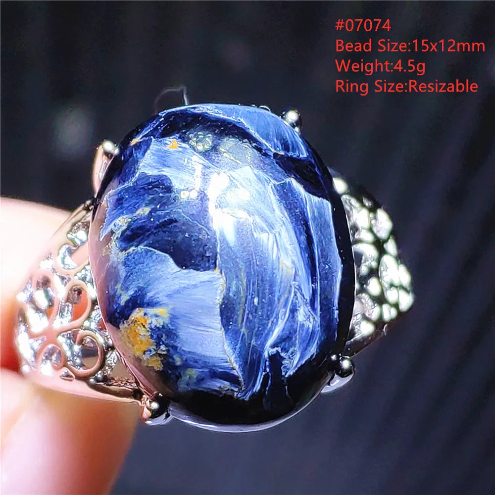 Natural Blue Pietersite Adjustable Ring Women Petersite Chatoyant Beads Namibia Fashion Jewelry Cat Eye Ring AAAAA