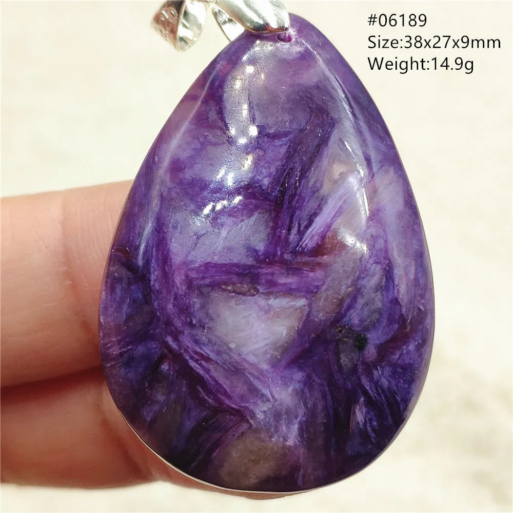 Natural Purple Charoite Water Drop Gemstone Pendant Women Men Charoite Bead Best Necklace Jewelry 925 Sterling Silver AAAAAA