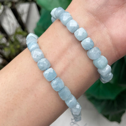 Wholesale Natural 8mm Aquamarine Faceted Square Loose Beads For Jewelry Making DIY Bracelets Necklace Mikubeads