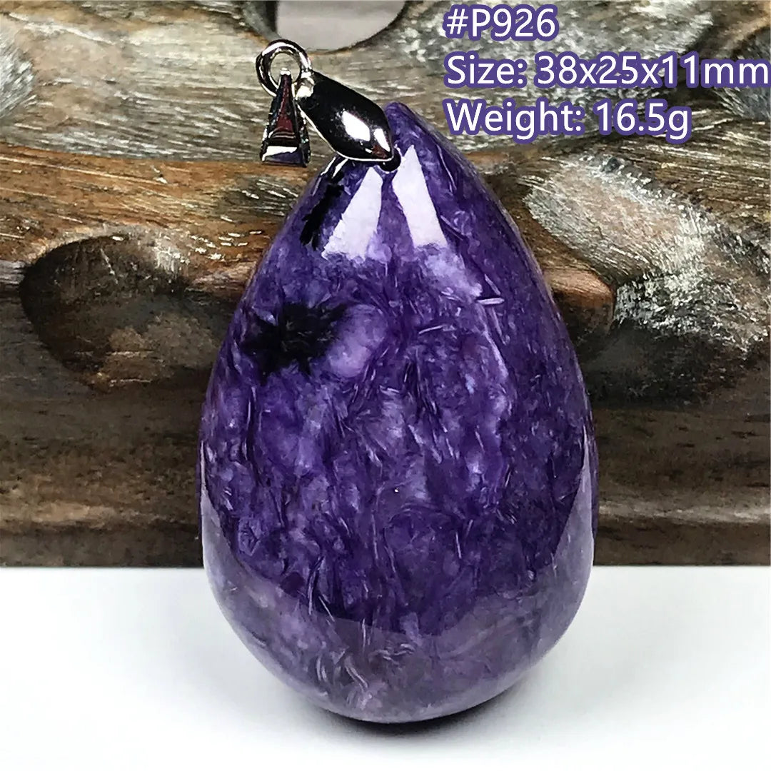 Colgante de collar de charoita morada natural de primera calidad, joyería para mujeres, hombres, regalo de suerte, cuentas de plata de cristal de belleza, piedra rusa AAAAA