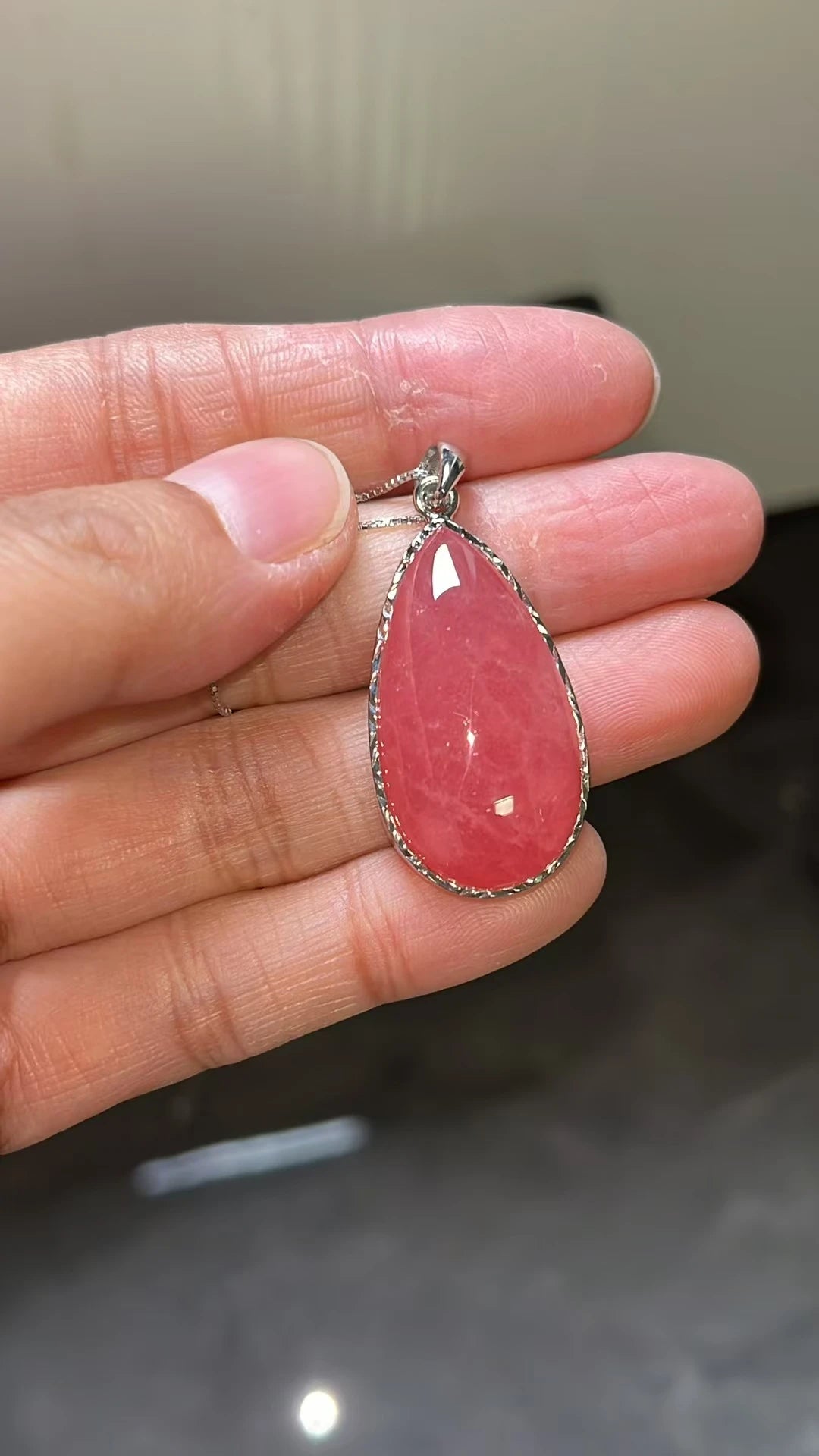 Natural Red Rhodochrosite Pendant Necklace Water Drop Jewewlry 33.6mm From Argentina Love Best Gift Women Men AAAAA