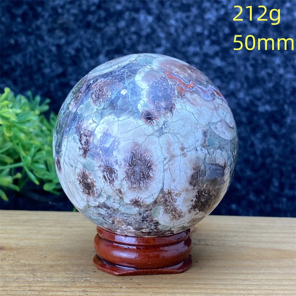 1pcNatural Green Cherry Blossom Stone Agate Gem Energy Sphere Healing Reiki Crystal Ball Garden Aquarium Home Decor Holiday Gift