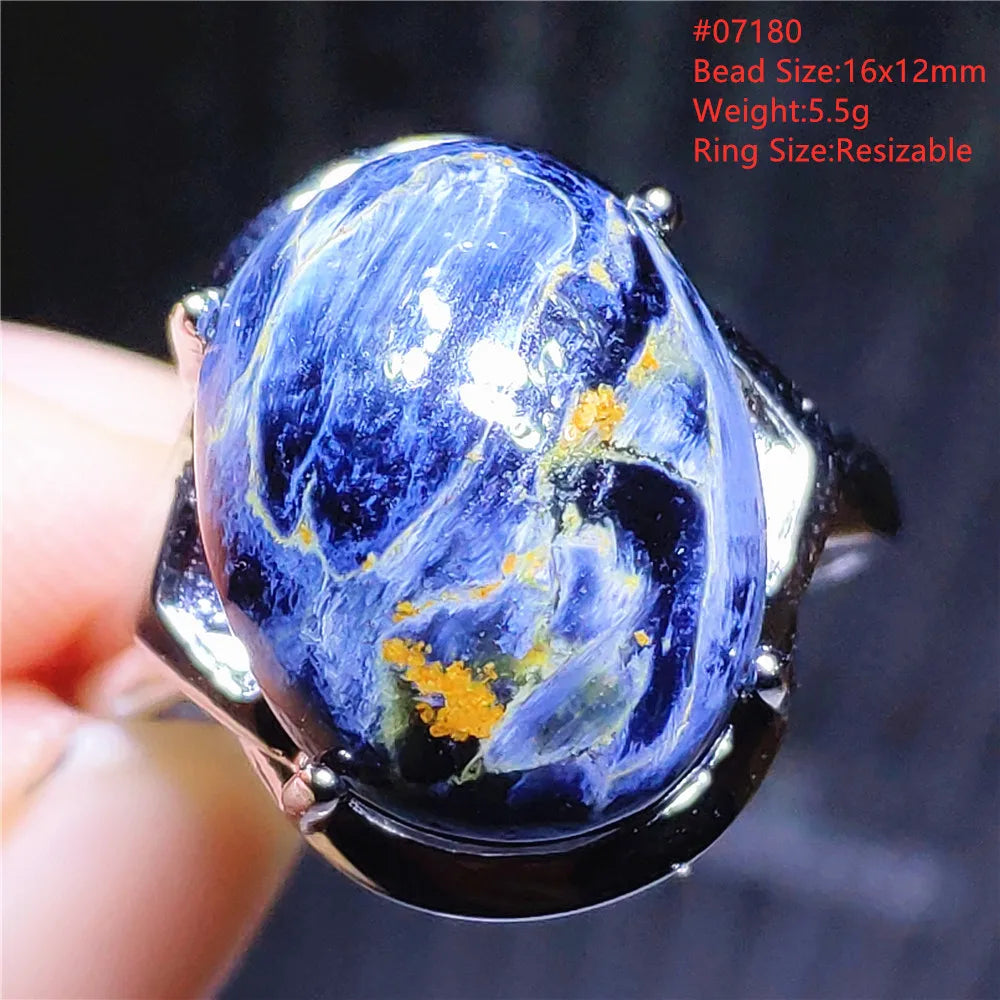 Natural Blue Pietersite Oval Adjustable Ring Women Jewelry Chatoyant Beads Namibia Jewelry Yellow Petersite Stone AAAAA