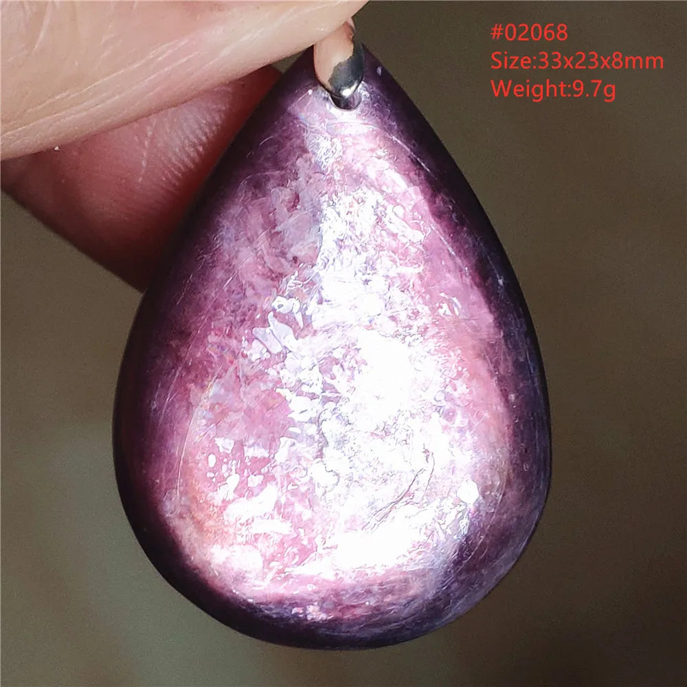 Natural Purple Lepidolite Quartz Tourmaline Mica Pendant Flash Woman Men Heart Love Fashion Jewelry AAAAAA