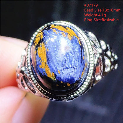 Natural Blue Pietersite Oval Adjustable Ring Women Jewelry Chatoyant Beads Namibia Jewelry Yellow Petersite Stone AAAAA