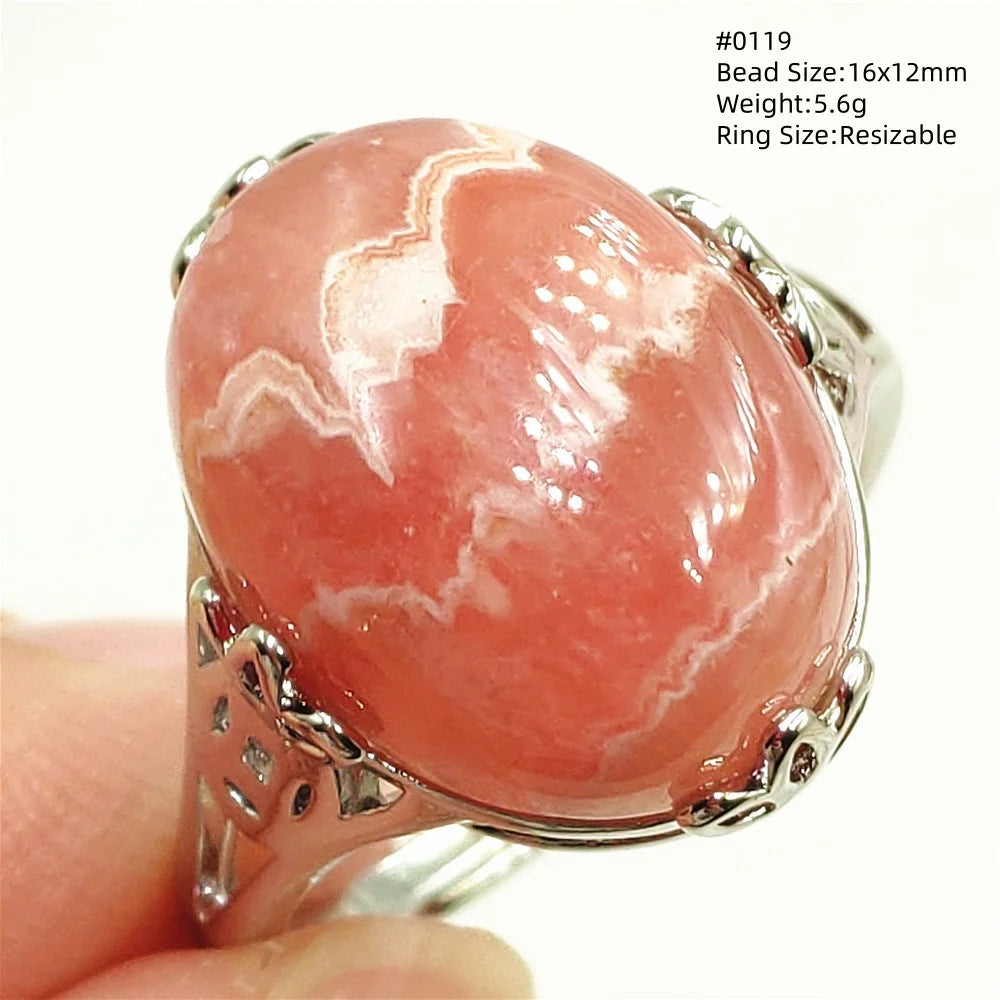 Natural Rose Rhodochrosite Ring Adjustable Ring Jewelry Woman Men Love Red Rhodochrosite Bead Healing Stone AAAAAA