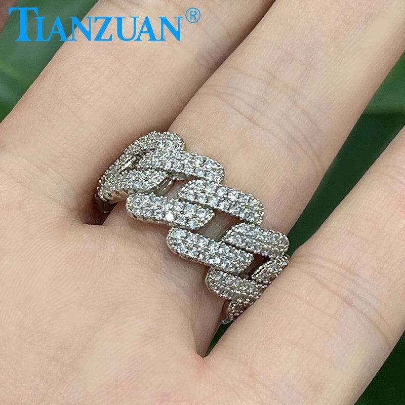 Trendy Hip Hop Rock Ring Luxury moissanite Cuban Chain Rings for Women Men Exquisite Gift Fine Jewelry