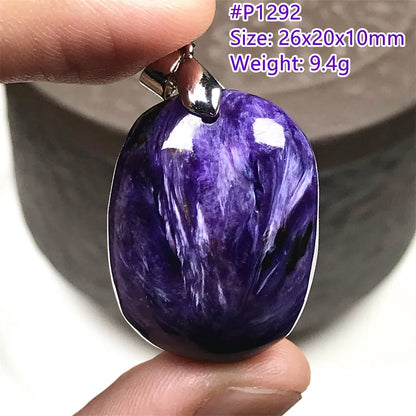 Colgante de collar de charoita morada natural de primera calidad, joyería para mujeres, hombres, regalo de suerte, cuentas de plata de cristal de belleza, piedra rusa AAAAA