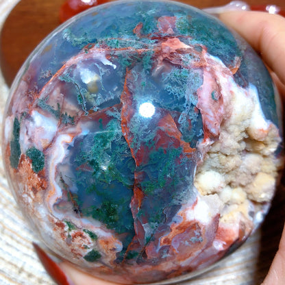 Natural Crystals Carnelian Moss Agate Sphere Druzy Geode Home Decorations Polished Room Decor Energy Gift Mineral Ore