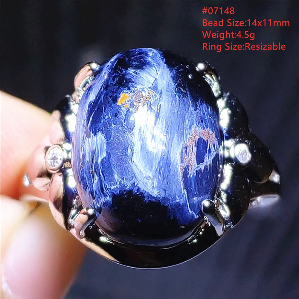 Natural Blue Pietersite Oval Adjustable Ring Women Jewelry Chatoyant Beads Namibia Jewelry Yellow Petersite Stone AAAAA