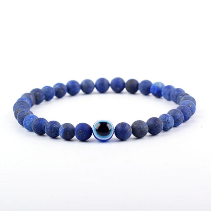 Blue Evil Eye Polished Black Onyx Bracelet Men Women 6mm Bead Obisidian Hematite Resin Jewelry Pink Reiki Healing Bulk Wholesale