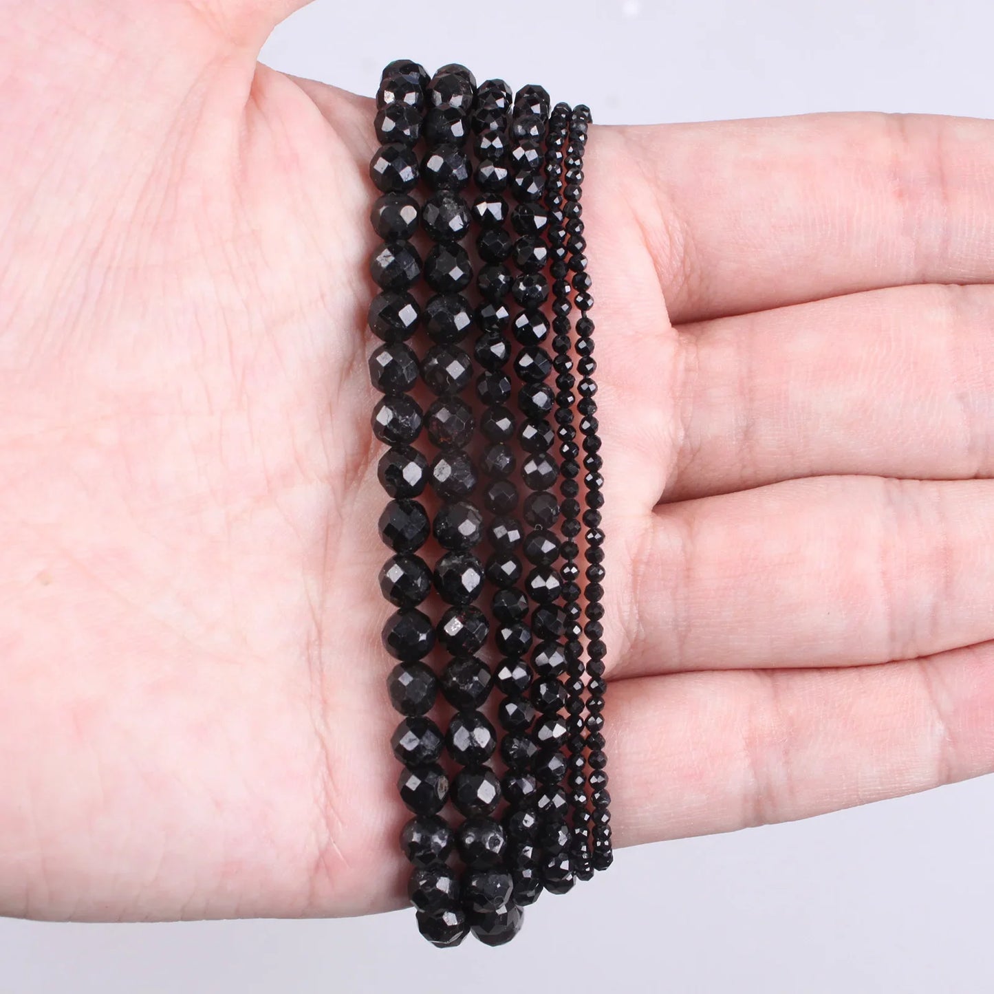 Natural Stone Beads High-light Faceted Black Tourmaline Small Faceted Loose Beads 2 3 6 8mm For Bracelet Necklace Jewelry Making