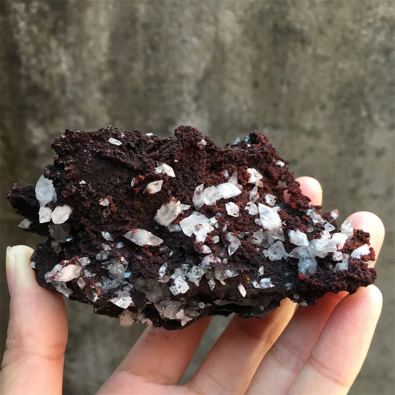 Unique Natural Crystal Quartz Specimen Raw Stone Hematite With Calcite Symbiont Cluster Home Room Decor Healing Crystals