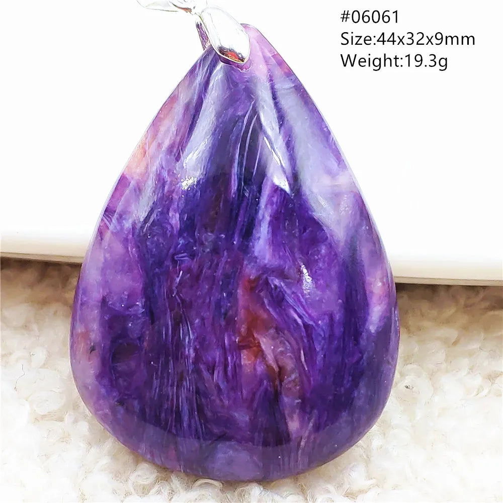 Natural Purple Charoite Water Drop Gemstone Pendant Women Men Charoite Bead Best Necklace Jewelry 925 Sterling Silver AAAAAA