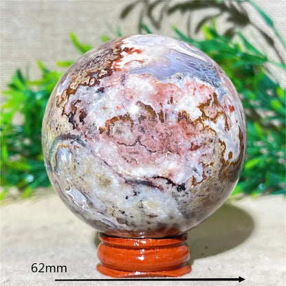 Esfera de Ágata de Flor Roxa Bola de Cristal Natural Drusa Mineral Pedras Preciosas Minerais Ornamentos Espirituais Decoração para Casa + Suporte