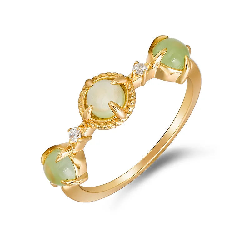 LAMOON Natrual Prehnite Ring For Women 925 Sterling Silver Gold Plated Fine Jewelry Vintage Palace Style Dropshipping