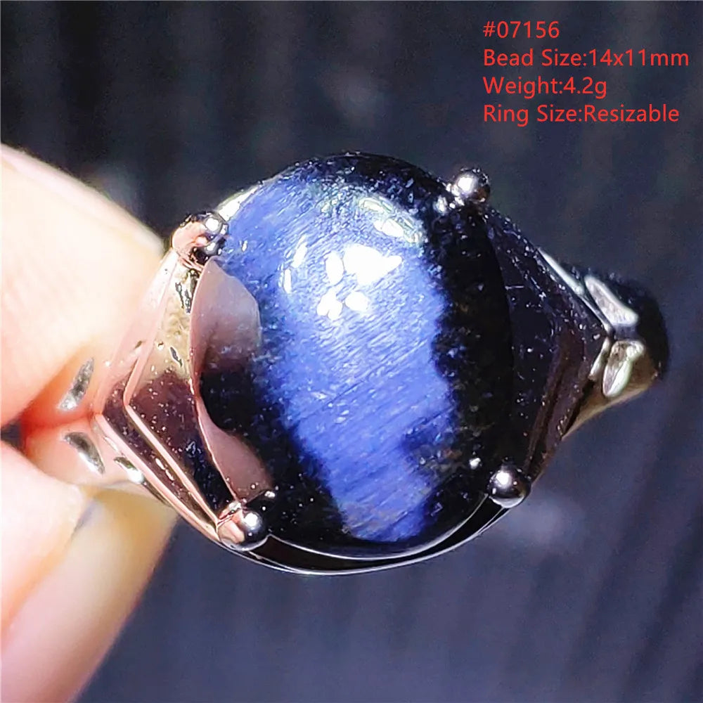 Natural Blue Pietersite Adjustable Ring Women Petersite Chatoyant Beads Namibia Fashion Jewelry Cat Eye Ring AAAAA