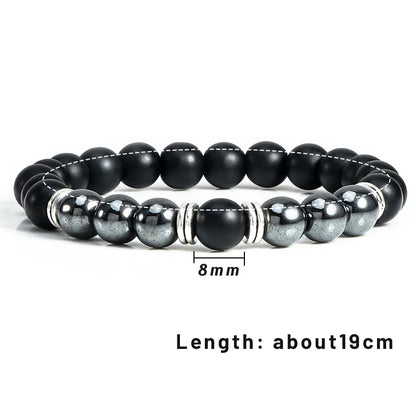 Charm Black Hematite Men Beads Bracelet Natural Tiger Eye Lava Weathered Stone Elastic Bracelets for Women Healing Yoga Jewelry