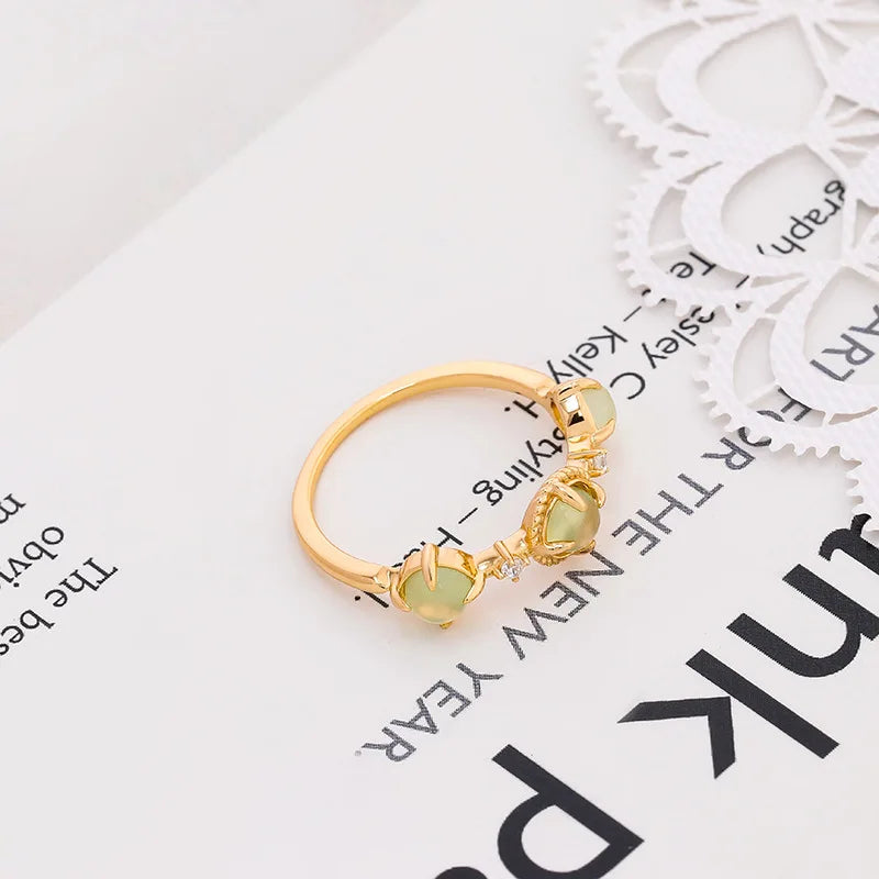 LAMOON Natrual Prehnite Ring For Women 925 Sterling Silver Gold Plated Fine Jewelry Vintage Palace Style Dropshipping