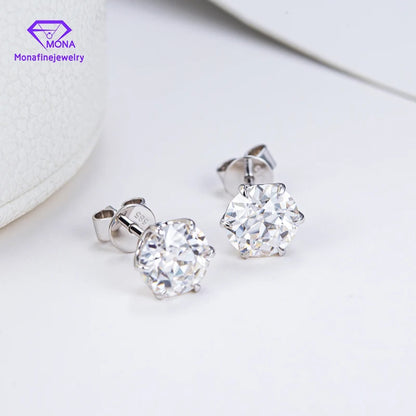 High Grade Luxury 1Carat 10K White Gold Moissanite Diamond 6.5mm Round OEC EarringsStud Destiny Jewellery Birthday Gift Jewelry