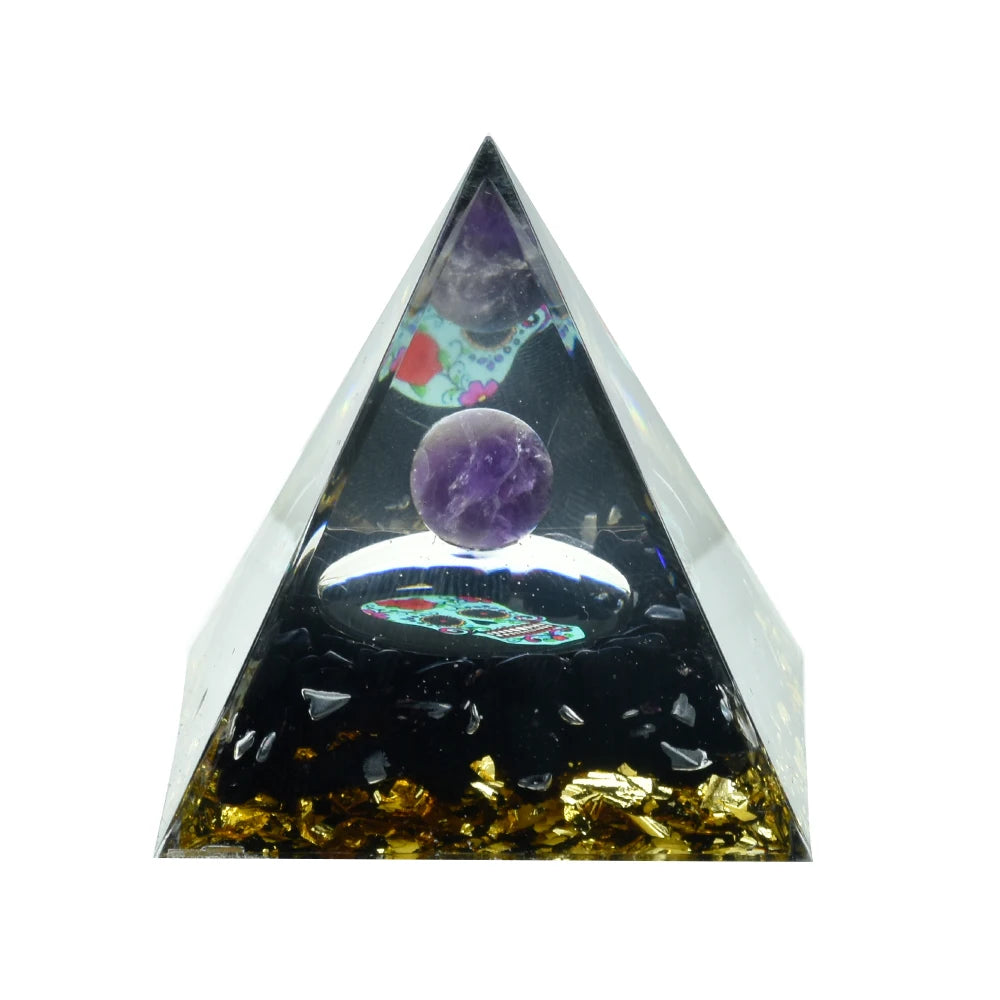 Natural Crystal Energy Generator Pyramid Peridot Amethyst Reiki Healing Crystal Chakra Resin Pyramid Meditation Tool Room Decor